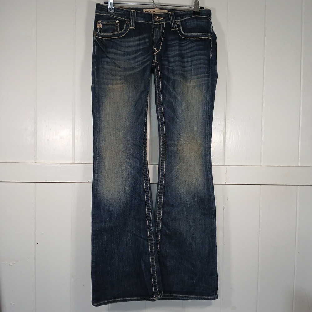 Big Star Sweet Jeans Women 27R (30"x32") Ultra Low Rise Thick Stitch Bootcut
